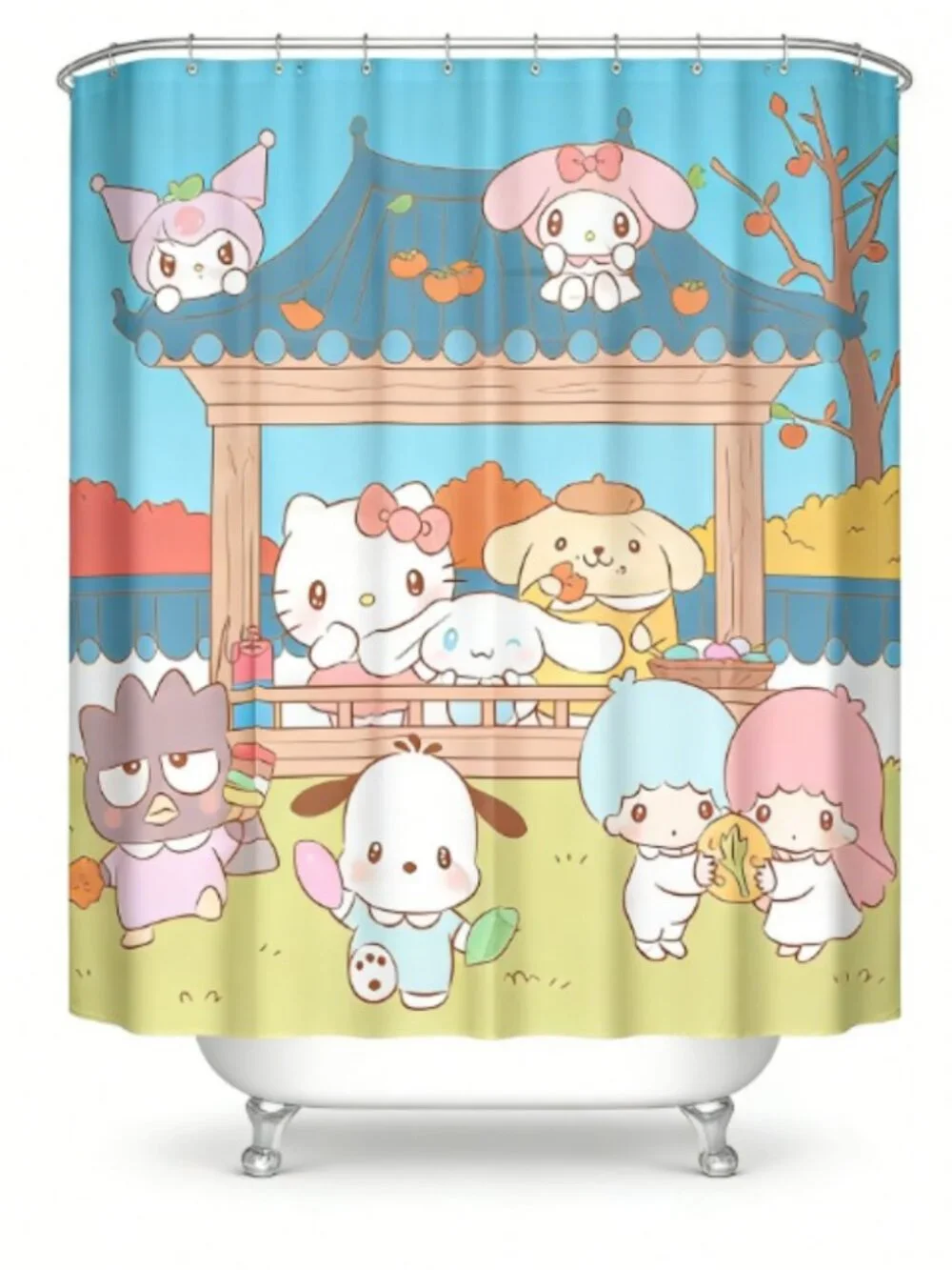 Cute Cartoon Characters Shower Curtain with 12 Hooks Included 59